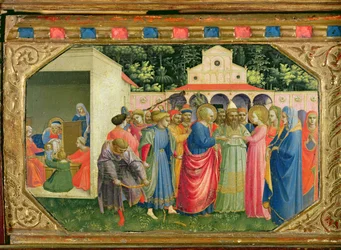 El nacimiento y matrimonio de la Virgen, de la predela del retablo de la Anunciación, c.1430-32